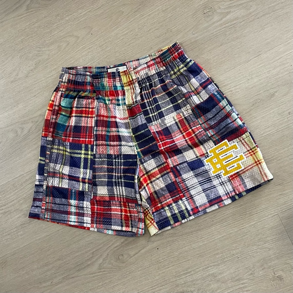 Worn Eric Emanuel Plaid Patchwork Multi-Color Mes… - image 1